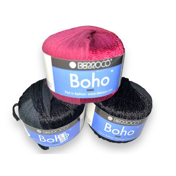 3 Skeins Berroco BOHO Worsted Yarn 🧶 9214 Black & 9276 Dk Red - Picture 6 of 12